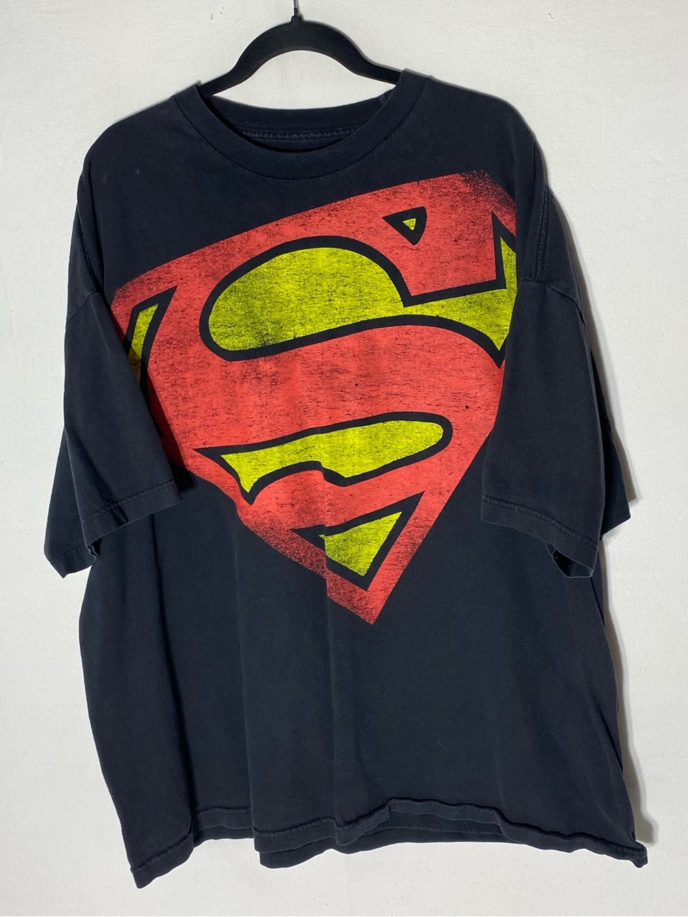 5/$25 Superman DC Comics Shield Distressed Logo Black Graphic T Shirt Size 3XL
